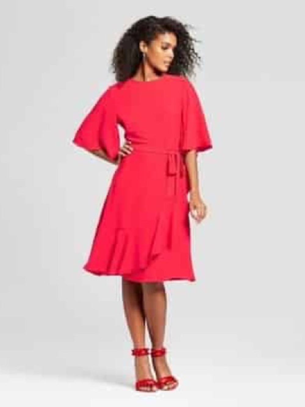 Who What Wear Red Belted Flutter Midi Dress